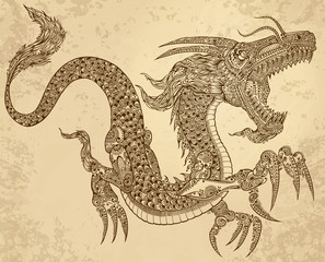 Henna Tattoo Tribal Dragon Doodle Sketch Vector