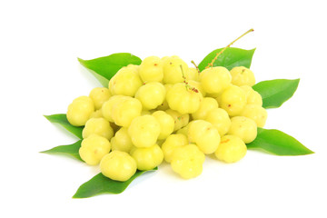 Star gooseberry and leaves on white background