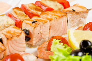grilled salmon and shrimps