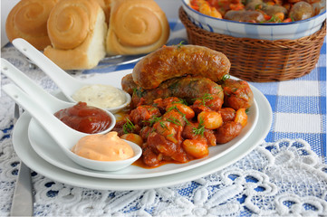 Home sausages with beans
