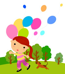 Obraz na płótnie Canvas Little girl playing with dog