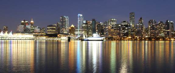 Fototapeta na wymiar Vancouver downtown colorful night, Canada BC