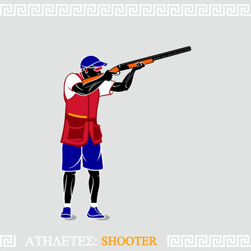 Greek art stylized skeet shooter with shotgun