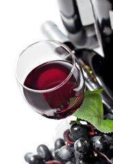 Red wine and grape, isolated, white background