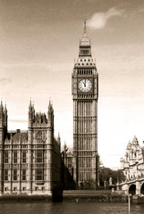 Fototapeta na wymiar Vintage view of Big Ben clock tower London. Sepia toned.