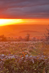 A firey sunset over the Somerset levels