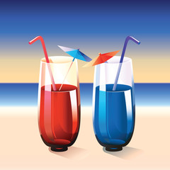 Two cocktails on summer beach
