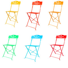 colorful of metal chairs isolated on white