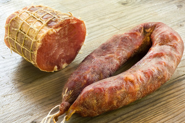 Lonza e salsiccia di suino, typical sardinian salumi