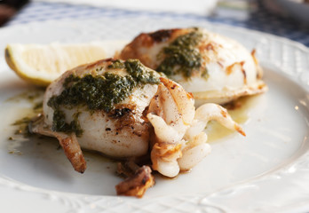 Grilled squid with special Canarian sauce 