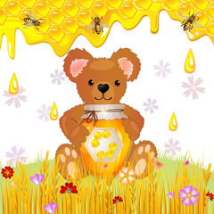 Illustration d& 39 un ourson mignon avec du miel