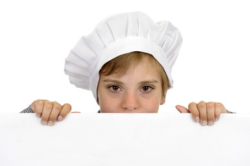 boy holding a white cardboard