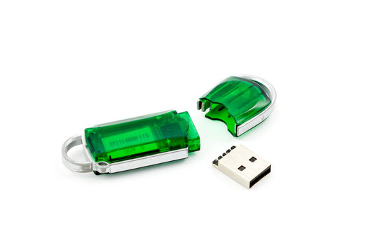 Crashed usb flash memory, isolated on white background