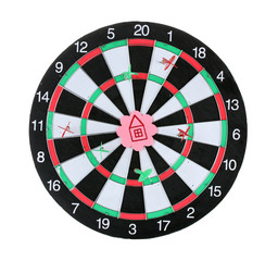 Darts with stickers depicting the life values isolated