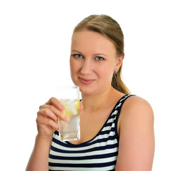 Attractive woman with glass of water, isolated on white