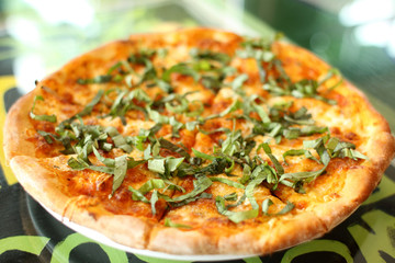 Delicious pizza at a restaurant.