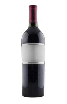 Red wine bottle with blank label, isolated