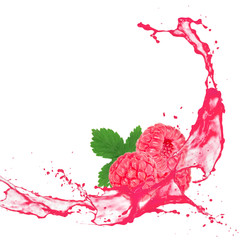 Raspberry with splash isolated on white