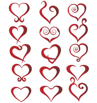 Set of stylized hearts logo vector