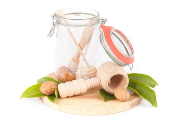 Fototapeta na wymiar walnuts jar and nut crusher