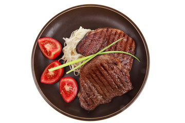 juicy sirloin beef with pasta