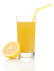 Lemon and orange juice isolated on white