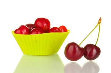 Cherry in the mold of silicone isolated on white close-up
