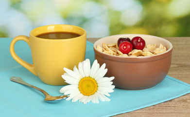 Tasty cereal with cherries for breakfast