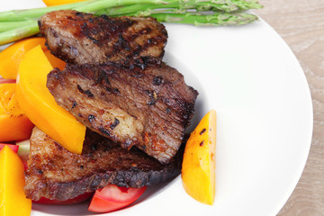 rare medium roast beef fillet with mango