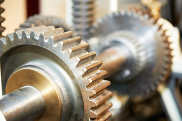 Close-up of engine gears on shaft