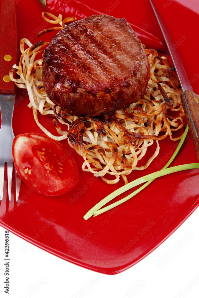 Wall mural beef fillet medallions on noodles