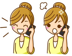 電話する女性　表情