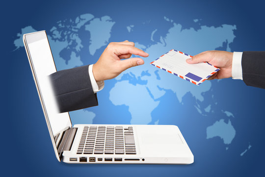 A business people hand holding air mail with  hand concept of re