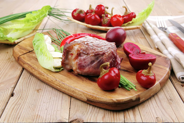 roast beef garnished with green staff