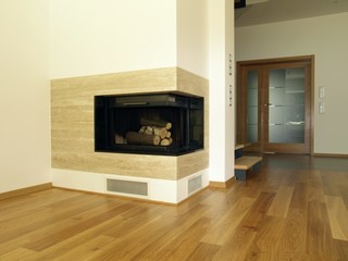 Fireplace in modern house interior