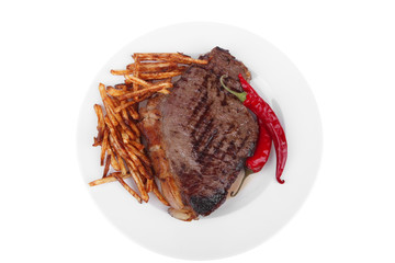 meat steak on white round plate