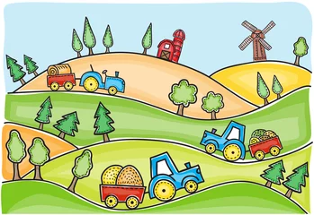 Abwaschbare Fototapete Bauernhof Illustration der Erntezeit