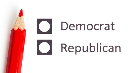 Red pencil choosing between democrat and republican