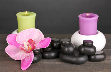 Spa stones with orchid flower and candles