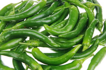 bunch of spicy green hot chili peppers
