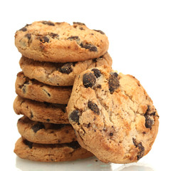 Chocolate chips cookies isolated on white.