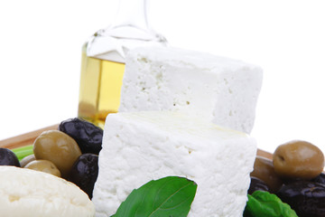 feta white cheese cubes and round