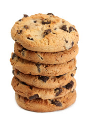 Chocolate chips cookies isolated on white.