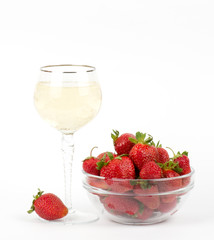 Red fresh strawberry in vase on white background