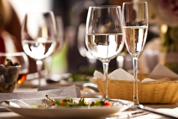 Empty glasses set in restaurant