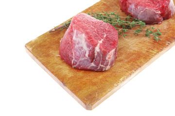 fresh red meat : two raw beef fillet chops