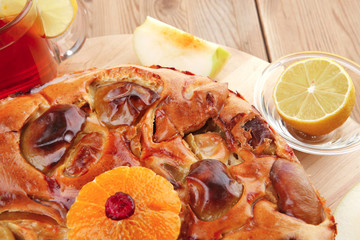 apple cake served with apples