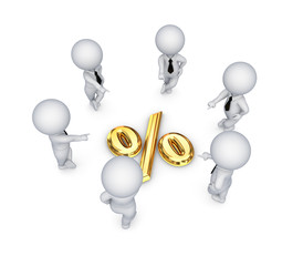 3d small people around percents symbol.