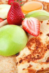 baked food : pancake with honey