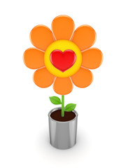 Cute flower with a red heart icon.
